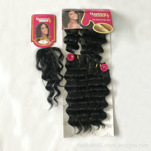 Adorable High temprature synthetic fiber ombre hair weave 4 bundles/set hair weave with closure Quattro ripple deep wave